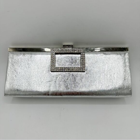 CACHE Silver Metallic Convertible Clutch w/Crystal Embellishment - Picture 2 of 14
